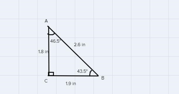 Solve the right trianglea=1.9 in, A=46.5°, C=90°Round to one decimal placeDraw the-example-1