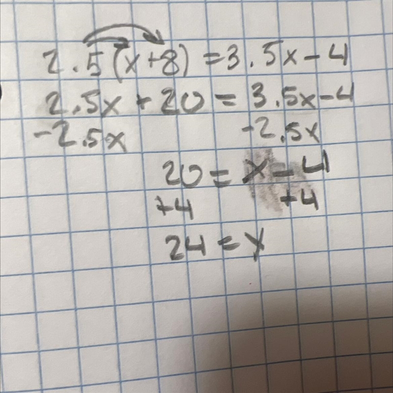 2.5 ( x + 8 ) = 3.5x - 4-example-1