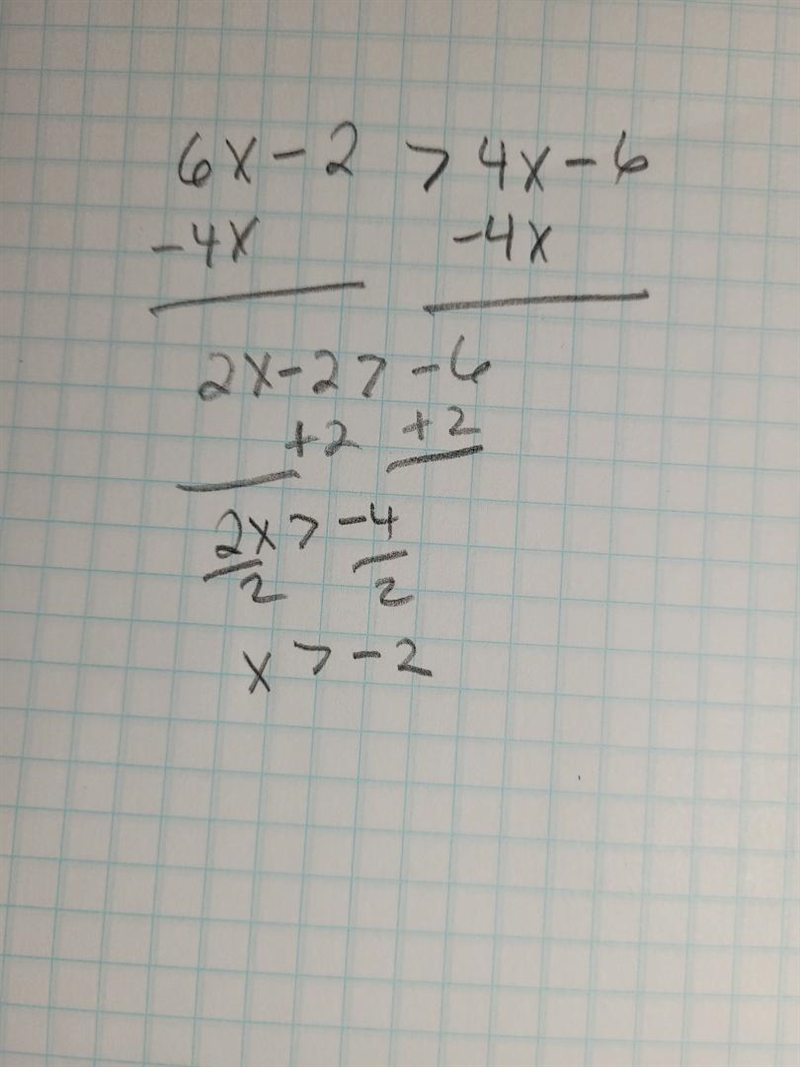 What value of c is in the solution set of 2(3x-1)>4x-6-example-1