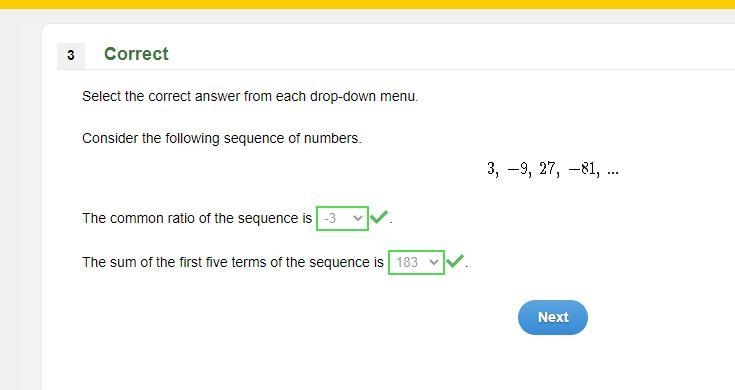 Select the correct answer from each drop-down menu. Consider the following sequence-example-1