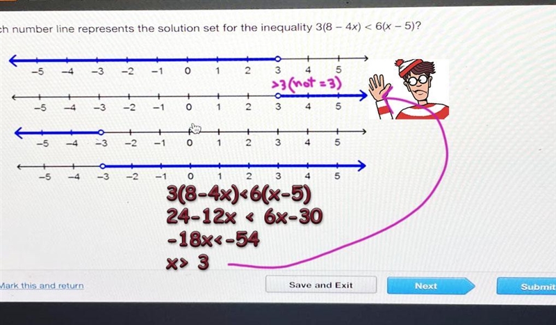 16:2 SERE Which number line represents the solution set for the inequality 38 - 4x-example-1