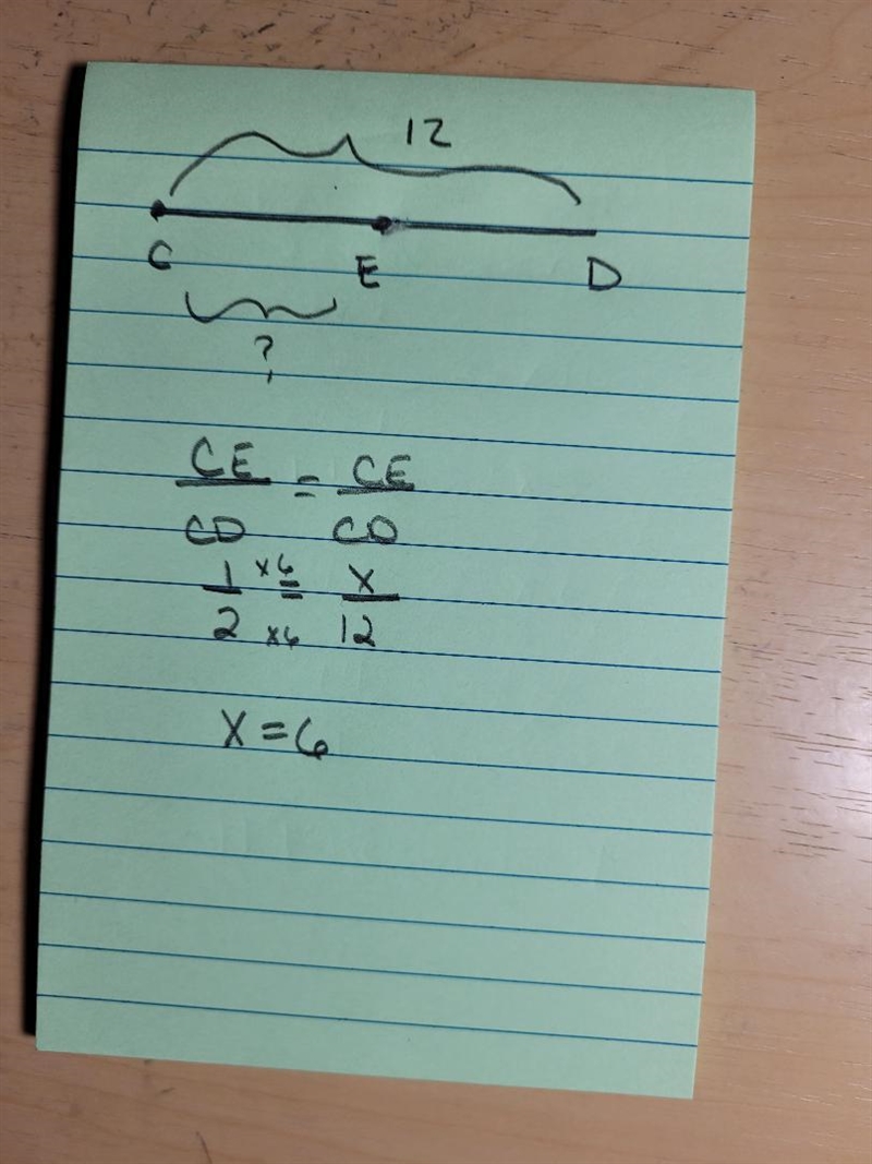 CD is a line of length 12 cm E is a point on the line segment CD. CE: CD = 1:2 Mark-example-1