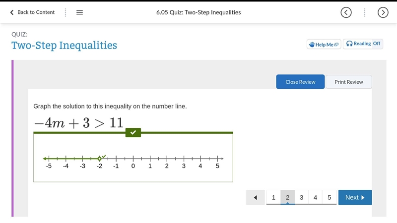 Graph the solution to this inequality on the number line. −4m+3>11-example-1