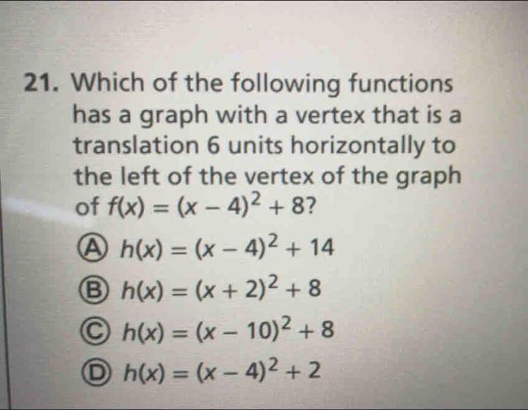 Which of the following functions has a graph with a vertex that is a translation 6 units-example-1