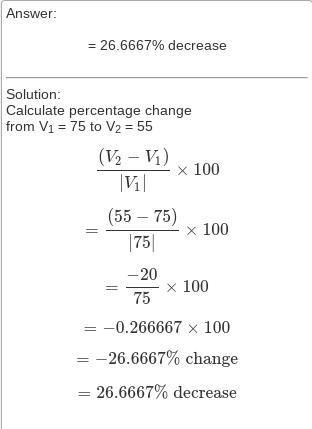 A pair of shoes that normally costs $75 is on sale for $55. What is the percent decrease-example-1