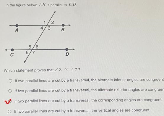 In the figure below, AB is parallel to CD.A. If two parallel lines are cut by a transversal-example-1