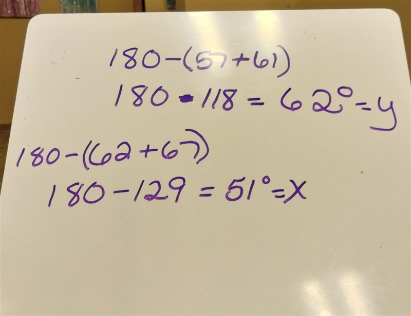 Find the measure of angle x in the figure below 57 61 67-example-1