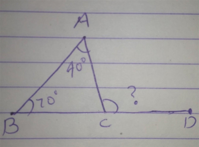 In the figure shown, what is the measure of angle x? Triangle ABC has measure of angle-example-1