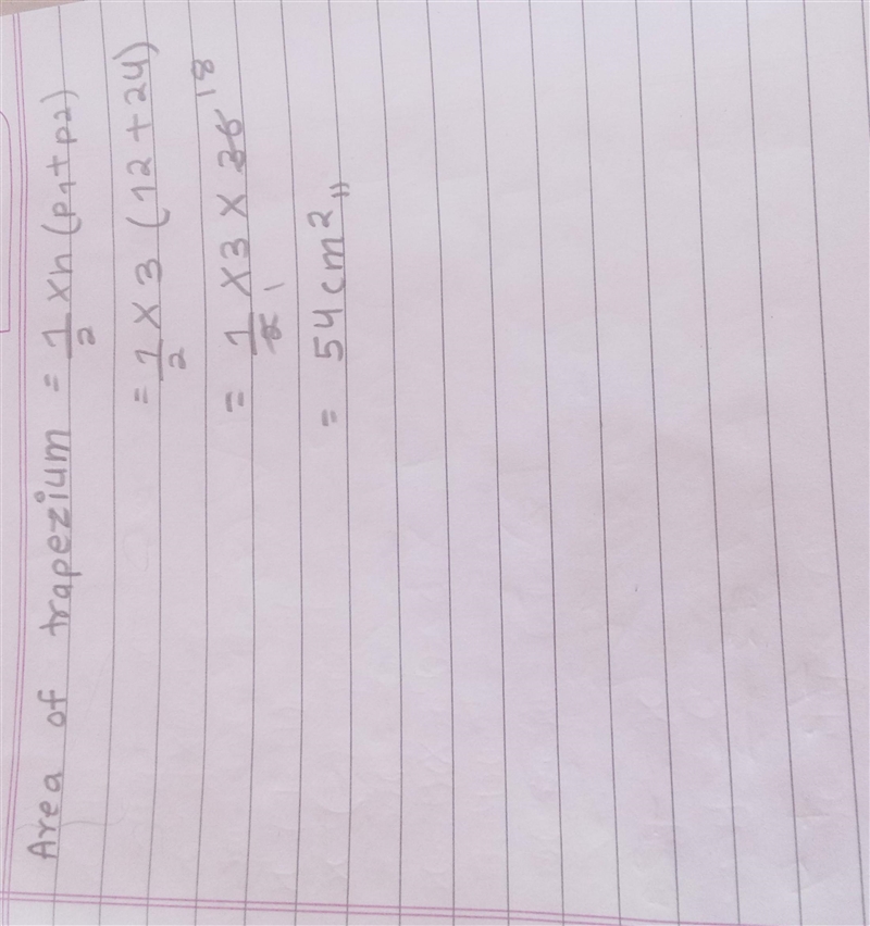 Find the area of given trapezium which save height is 3 cm and p1 is 12 cm and p2 is-example-1