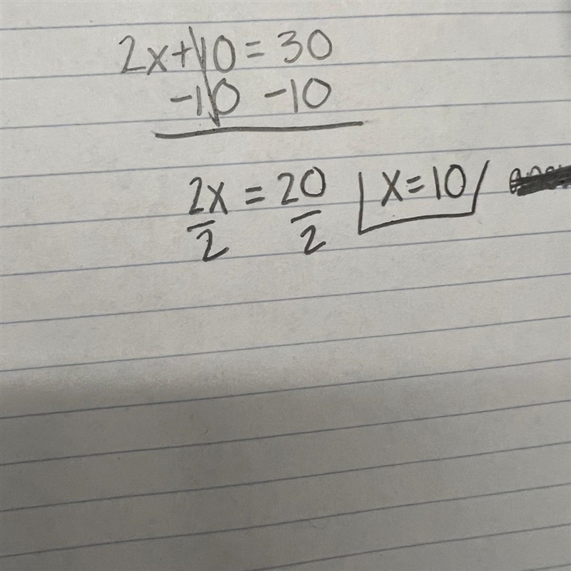 Solve the equation 2x + 10 = 30.-example-1