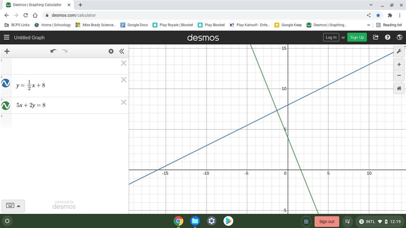 Graph it y=1/2x+8\\5x+2y=-8[/tex]-example-1