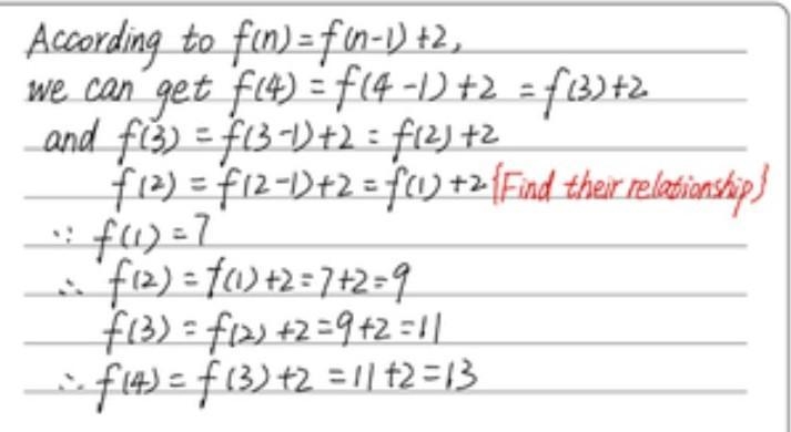 If f(1) = 7 ard f(n) = f(n − 1) + 2 then find the value of f(4). Answer: (including-example-2