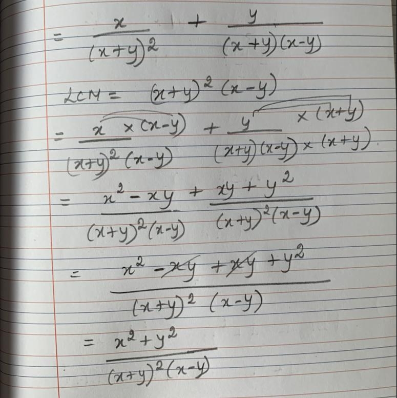 X/(x ^ 2 + 2xy + y ^ 2) + y/(x ^ 2 - y ^ 2)​-example-1