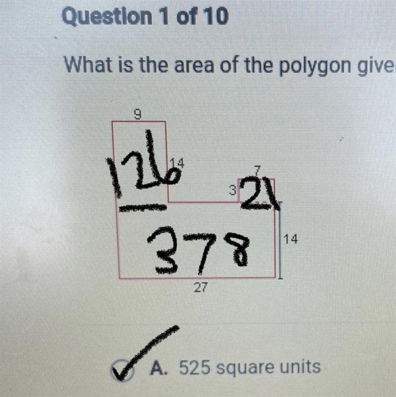 What is the area of the polygon given below? 14 7 14 27-example-1