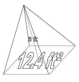 Find the volume of a pyramid with a square base, where the area of the base is 12. 4\text-example-1