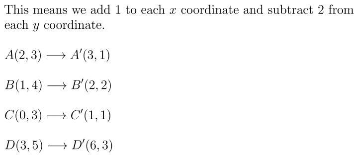 Rectangle ABCD has vertices A(2, 3), B(1, 4), C(0, 3), and D(3, 5). Find the vertices-example-1