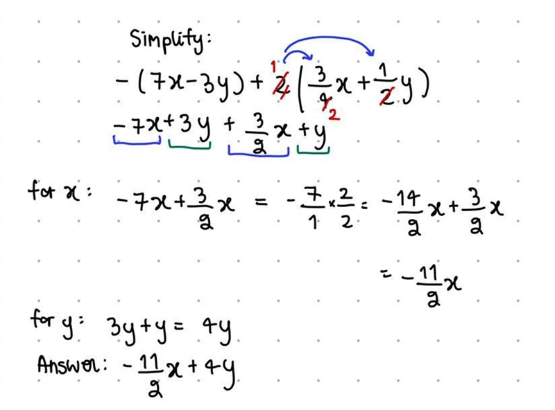 Plss help this has two parts. Incorrect Work/Solution -7x-3y+6/4x+2/2y -7x-3y+1 1/2x-example-1