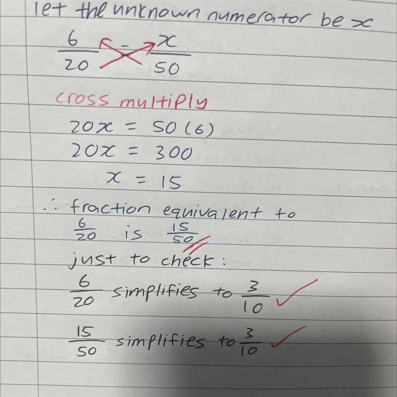 Write a fraction equivalent to 6/20 with a denominator of 50.-example-1