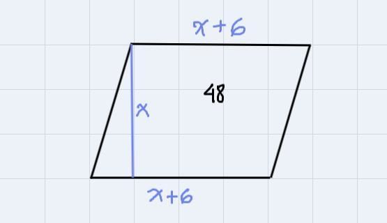 Find value of x value of parallelogram: 48height: xbase: x+6-example-1