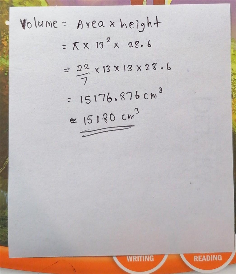 Find the volume of the cylinder. Round your answer to the nearest tenth. Radius of-example-1