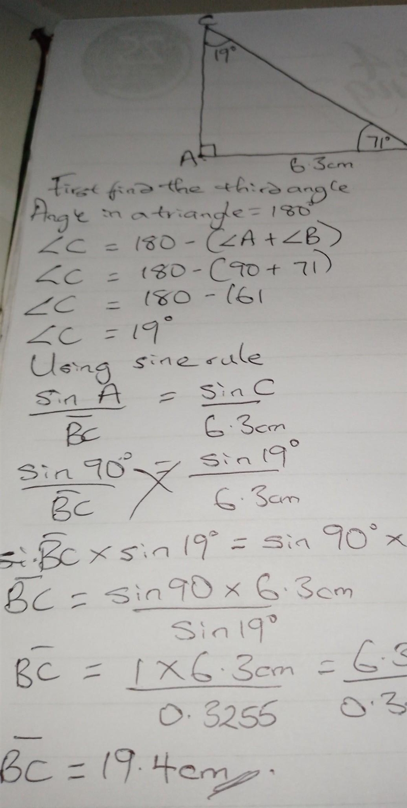 Find the length of side BC. Give your answer to 3 significant figures. C A 71° B-example-1