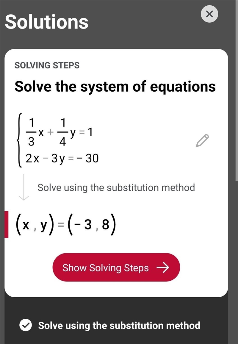 What is the value of y in the solution to the system of equations? 1 x + 2 y = 1 2x-example-1