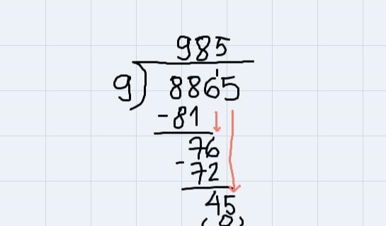 8865 divided by 9, I keep getting a remainder when I try to solve this-example-1