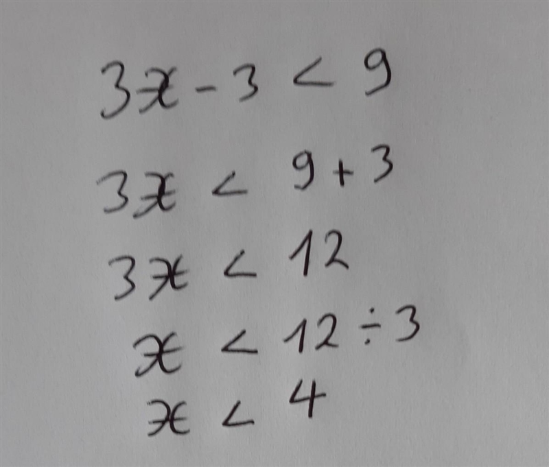 Solve the inequility 3x - 3 <9-example-1