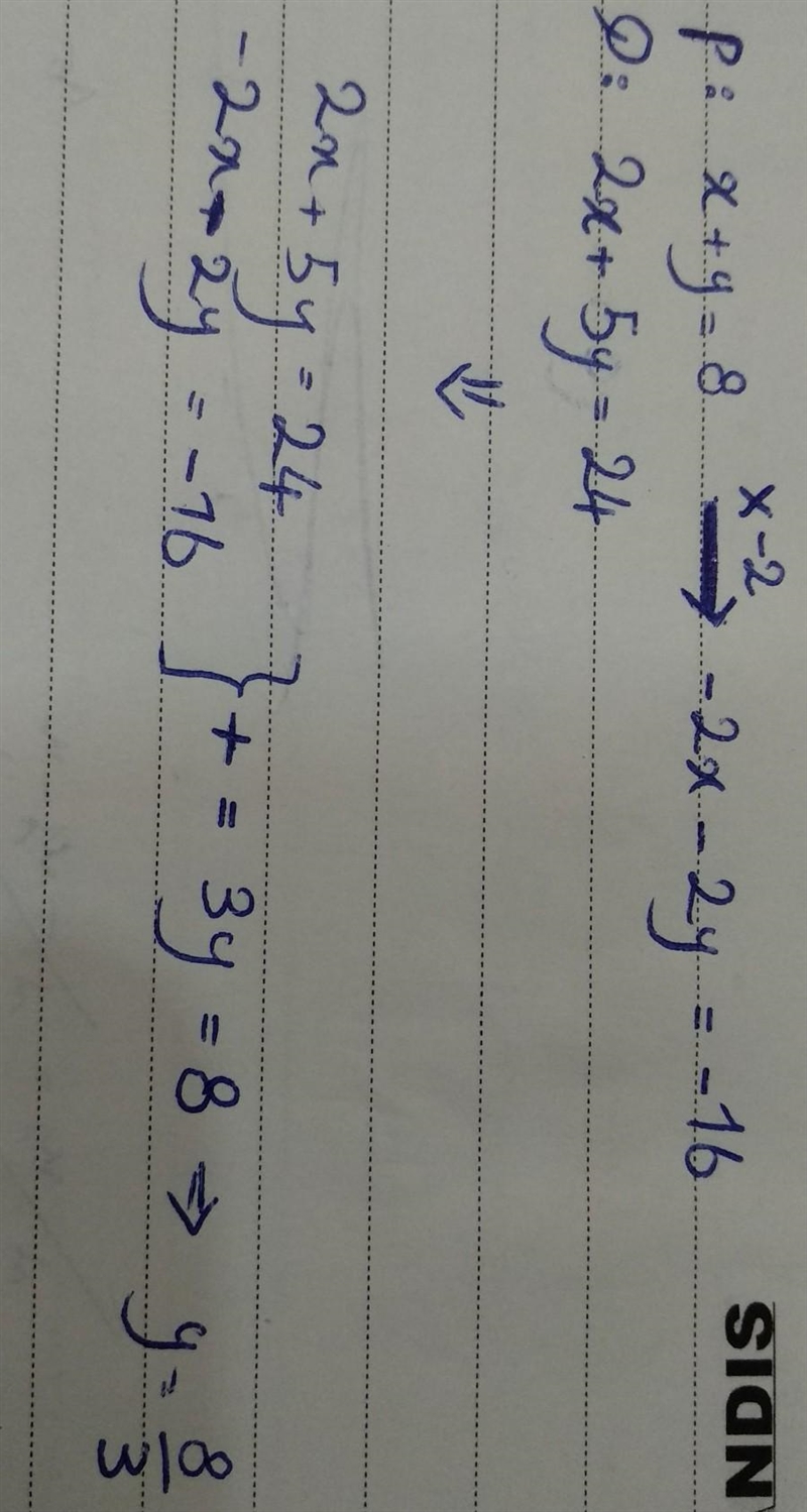 A student is trying to solve the system of two equations given below: Equation P: x-example-1