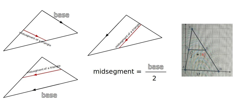 PLEASE HELP In AABC shown below, segment DE is a midsegment. a.) If AB = 17 units-example-1