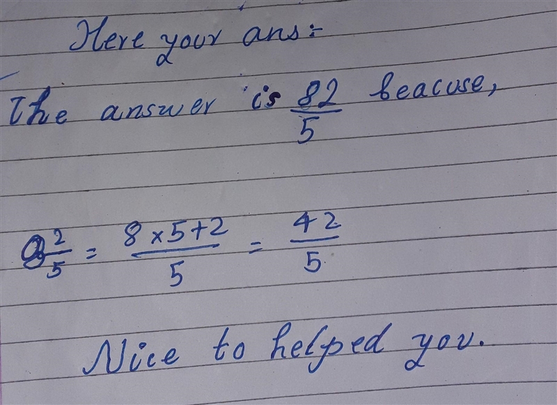 Which mixed number is equivalent to the improper fraction 42/5? 4 2/5 7 4/5 8 2/5 9 3/5 40 points-example-1