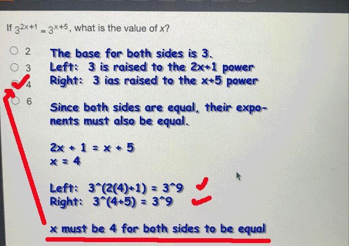 If 3^2x+1 = 3^x+5 what happened the value of x-example-1