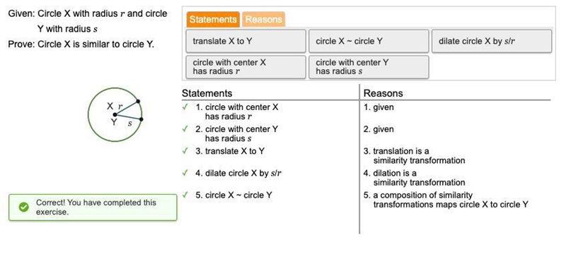 Given: Circle X with radius r and circle Y with radius s Statements Reasons Prove-example-1