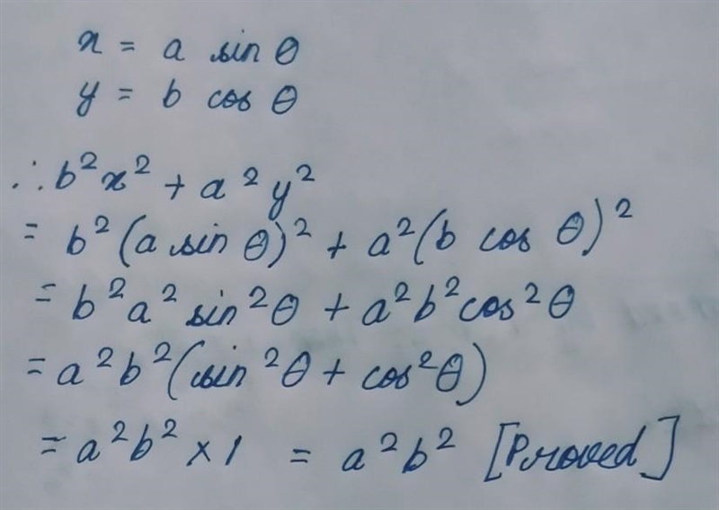 If x=a sinø and y=b cos ø, show that b²x² + a²y² =a²b²​-example-1