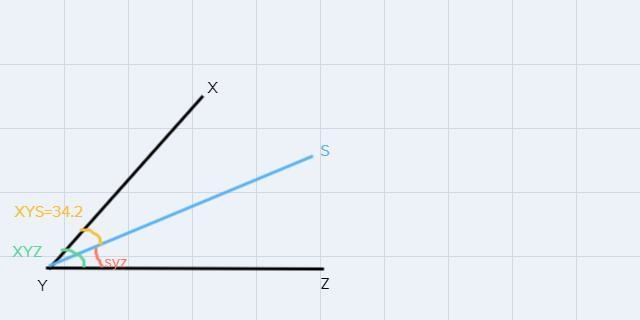 YS bisects XYZ and mXYS = 34.2º. Find mSYZ and mXYZ. mSYZ = mXYZ =-example-1