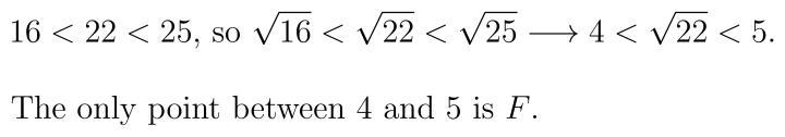 What letter is located at approximately right answers only √ 22 A E B F C G D H-example-1