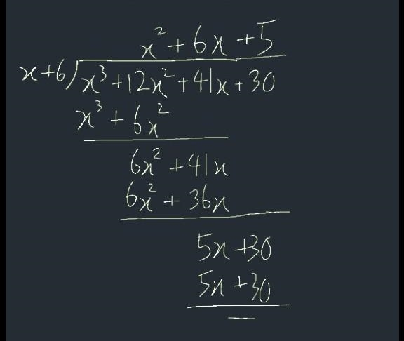 If f(x) = x3 + 12x2 +41x + 30 and f(-6) = 0, then find all of the zeros of f(x) algebraically-example-1