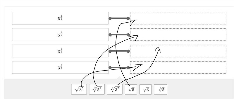 What is the radical form of each of the given expressions? Drag the answer into the-example-1