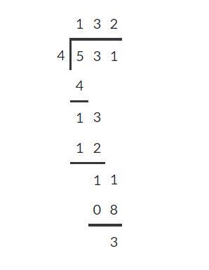 531/4 Please give step by step explanation, must be long division.-example-1