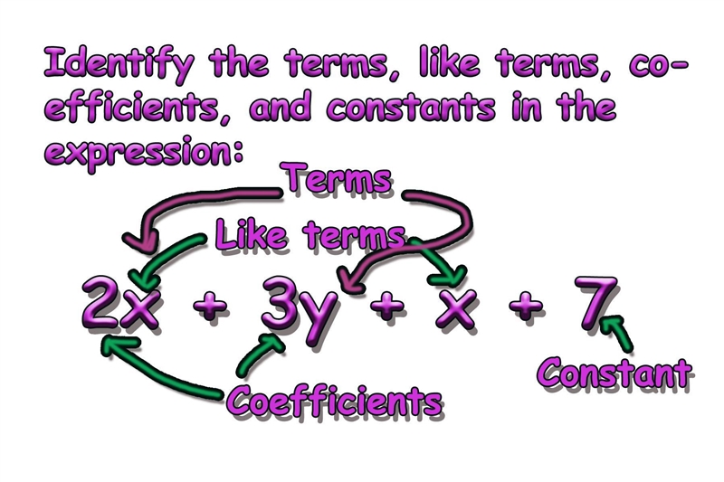 13. Identify the terms, like terms, coefficients, and constants in the expression-example-1