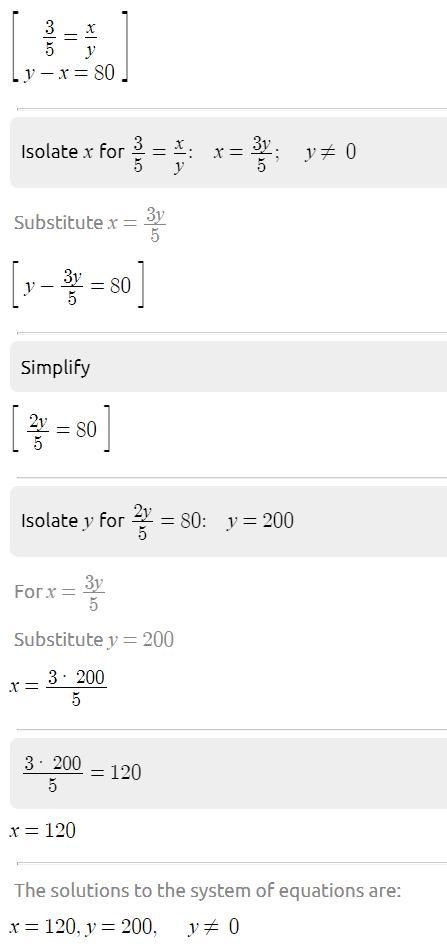 If 3/5=x/y and y-x=80, then what is the value of y?-example-1