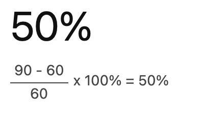 In year one, a dog's weight increased from 60 to 90 pounds. By what percentage did-example-1