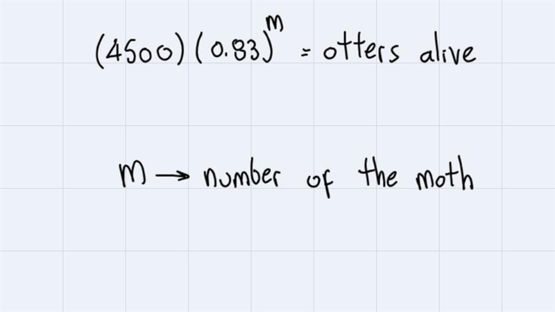 A population of 4500 otters is endangered. Their numbers are decreasing by 17% per-example-2