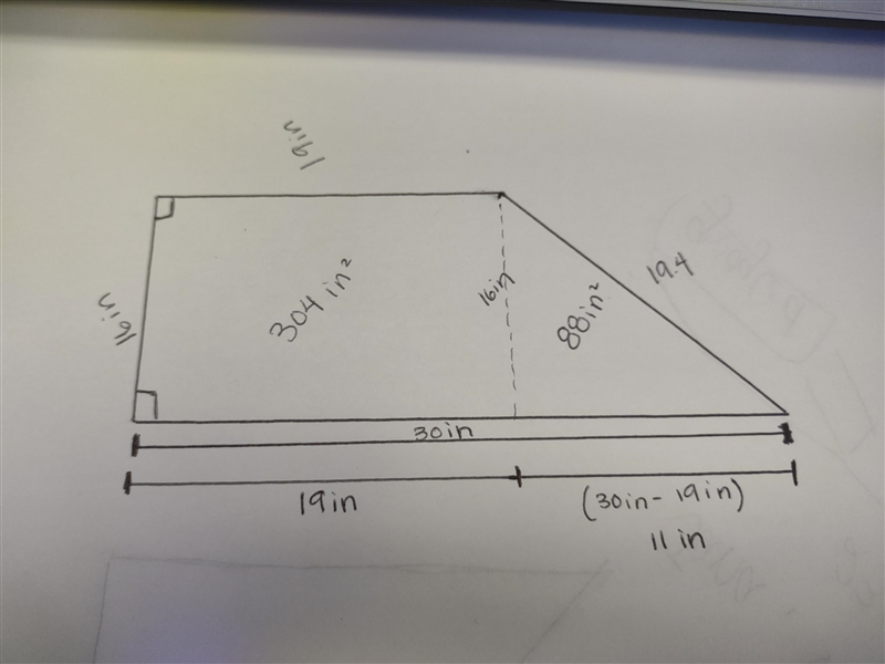 Find the area of the figure below. 16 in 19 in 30 in 19.4 in-example-1