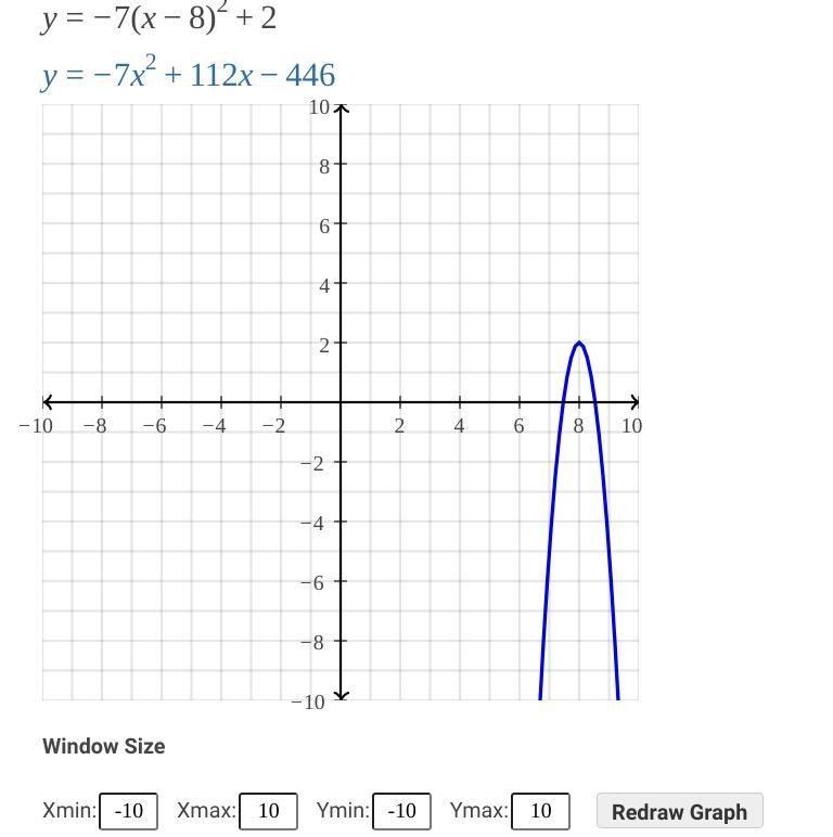 Transformation of functions f(x)=-7(x-8)^2 +2-example-1