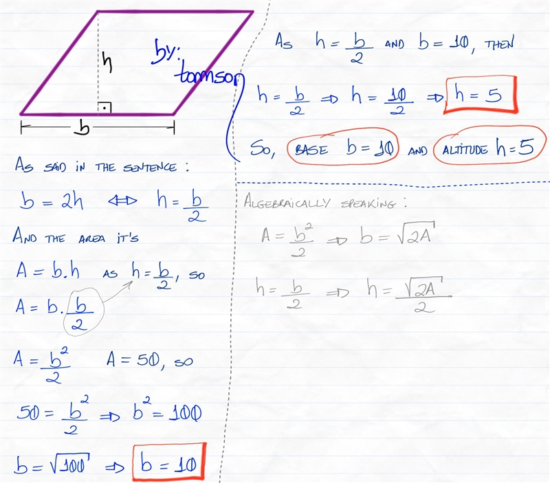 The length of the base of a parallelogram is twice the length of its altitude. The-example-1