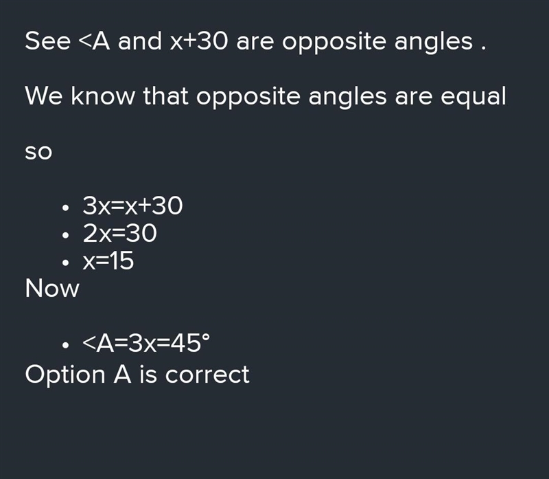 What is the measure of ∠A in the image below?-example-1