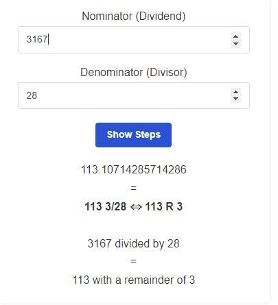 What is the remainder for 3,167 / 28 45 POINTS!!!-example-1