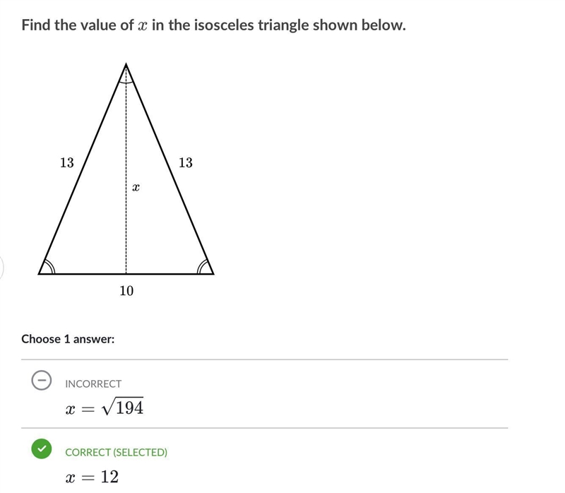 Find the value of xxx in the isosceles triangle shown below. Choose 1 answer: Choose-example-1