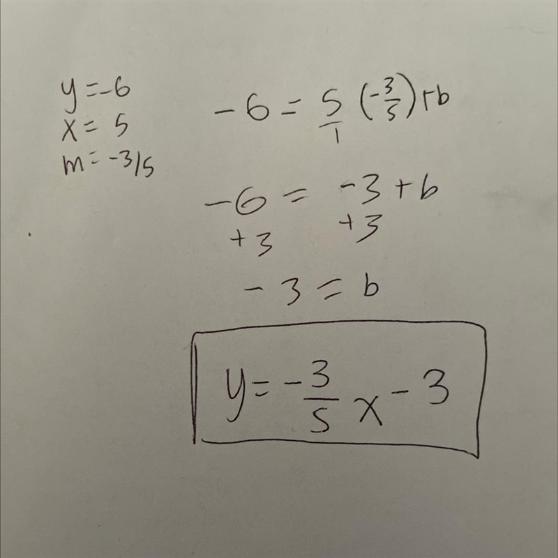 What is the equation of the line that passes through the point (5, -6) and has a slope-example-1